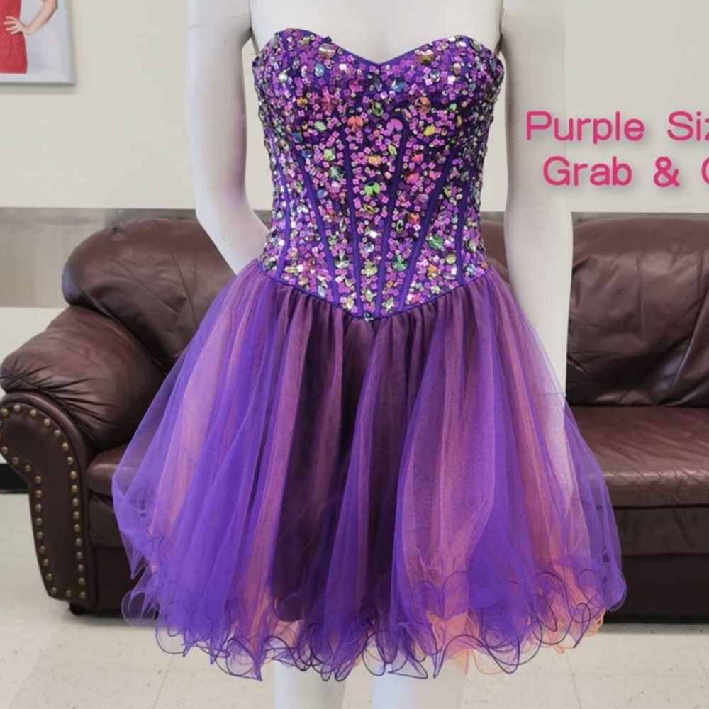 Purple tulle formal prom dress